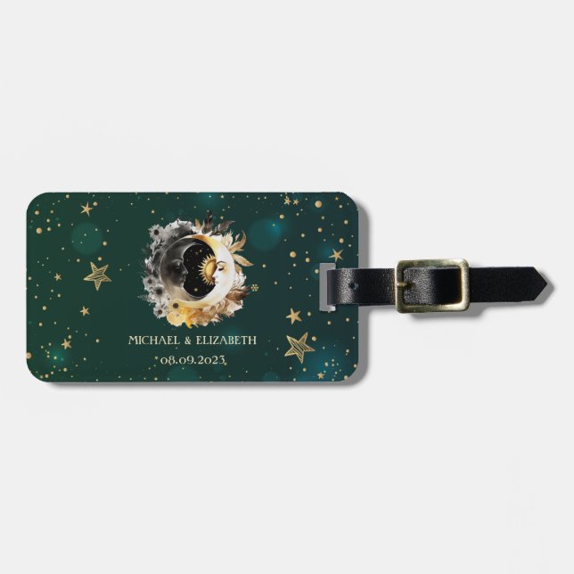 Celestial Flowers Sol och Måne Stars Grönt Bagagebricka (Horisontell Framsida)