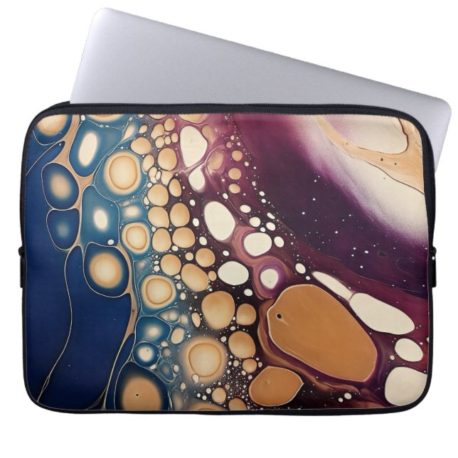 Celestial Fluid Marmor i Midnattsguld Laptop Fodral (Framsidan)
