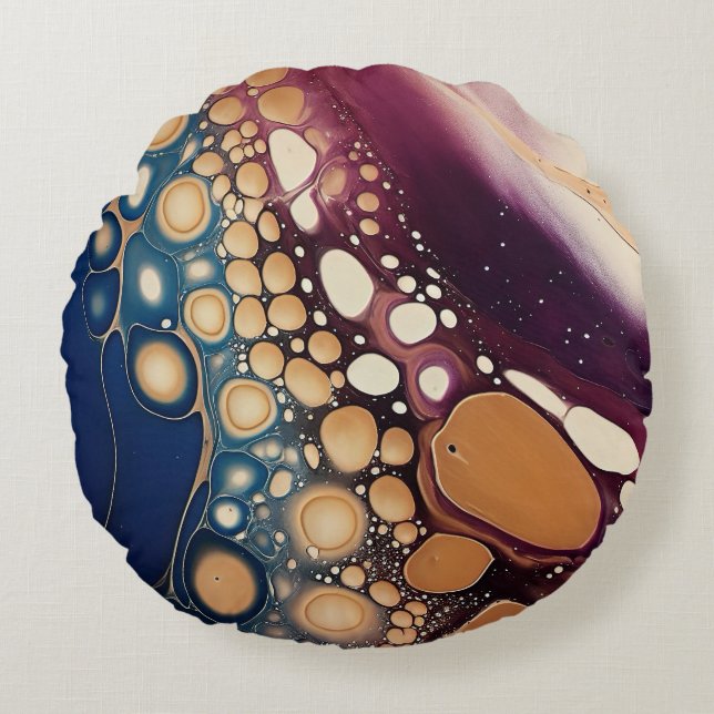 Celestial Fluid Marmor i Midnattsguld Rund Kudde (Framsidan)
