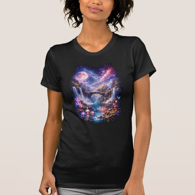 Celestial Förtrollad Vattenfall Fantasi T-Shirt (Framsida)
