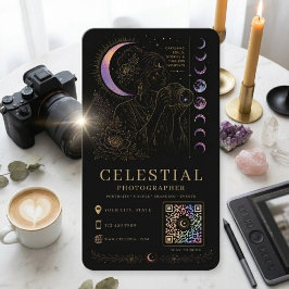 Celestial Fotograf Lyx Svart Guld QR Visitkort