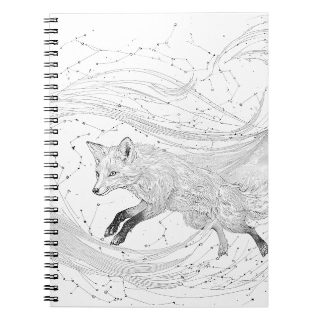 Celestial Fox Constellation Bläck Teckning Anteckningsbok (Framsidan)
