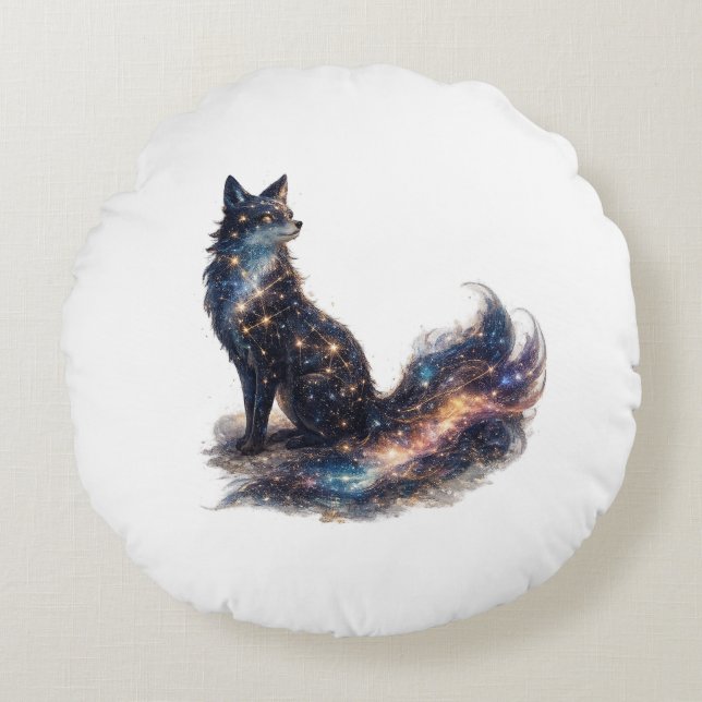 Celestial Fox | Kosmisk Fantasidjur Rund Kudde (Framsidan)
