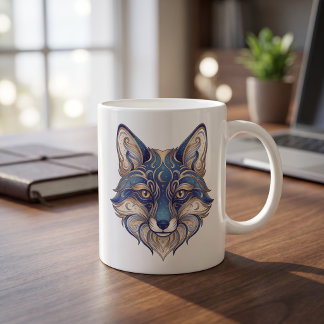 Celestial Fox Mugg Guld & Blå Lyx Linje Konst