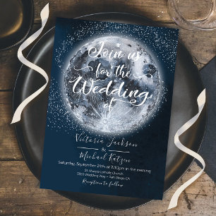Celestial Full Moon och Stars Wedding inbjudningar