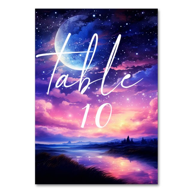 Celestial Full Moon Stars Clouds Mystical Bröllop Bordsnummer (Framsidan)