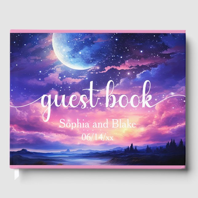 Celestial Full Moon Stars Clouds Mystical Bröllop Gästböcker (Framsida)