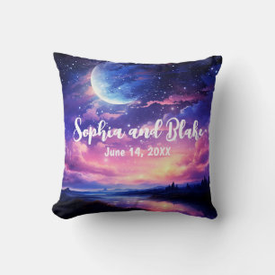 Celestial Full Moon Stars Clouds Mystical Bröllop Kudde