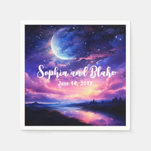 Celestial Full Moon Stars Clouds Mystical Bröllop Pappersservett