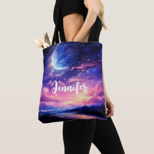 Celestial Full Moon Stars Clouds Mystical Bröllop Tygkasse