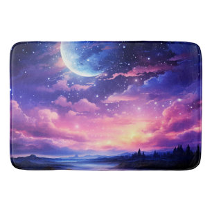 Celestial Full Moon Stars Clouds Mystical Lila Badrumsmatta