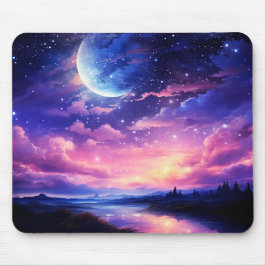 Celestial Full Moon Stars Clouds Mystical Lila Musmatta