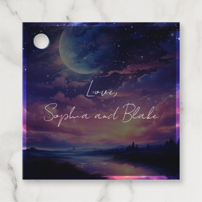 Celestial Full Moon Stars Personlig Bröllop Gåvor Etiketter (Framsida)
