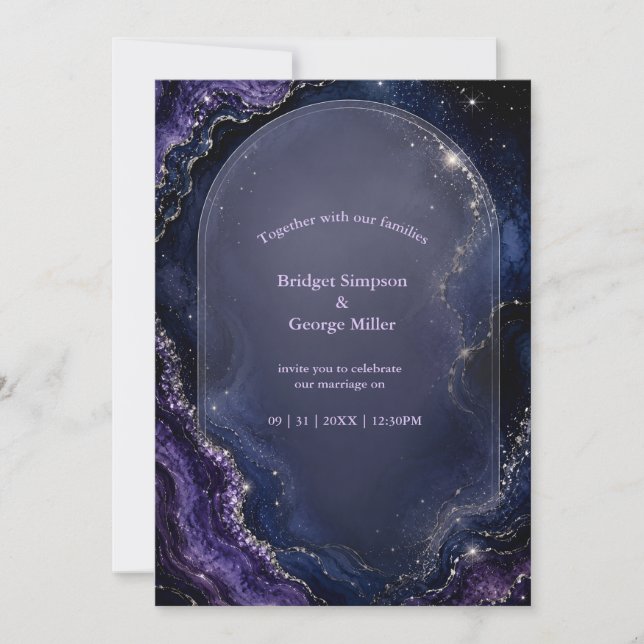 Celestial Galax Agat marmor Bröllop Inbjudningar (Framsida)