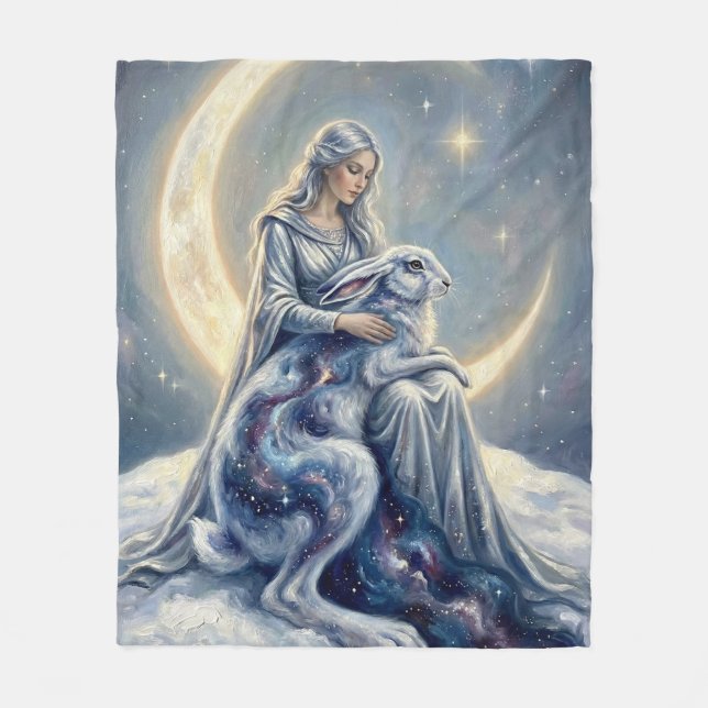 Celestial Galax Hare Månens Gudinna Fantasy Art Fleecefilt (Framsidan)