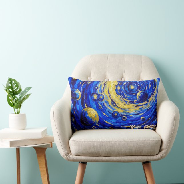 Celestial Galax Vortex Målning Blå Guld Kosmisk Lumbarkudde (Stol)