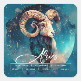 Celestial Galaxy Aries Fantasy Zodiac Etheral Fyrkantigt Klistermärke