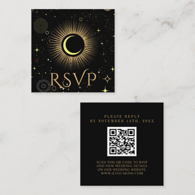 Celestial Galaxy Black QR Code Bröllop OSA Tilläggskort (Fram/baksida)