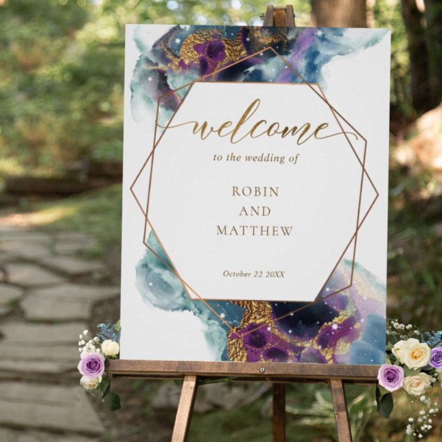 Celestial, Galaxy Blue Teal Lila Välkomsttecken Poster (Skapare uppladdad)