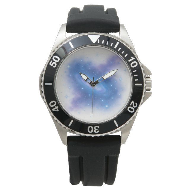 Celestial Galaxy Clock – Cosmic Space Art in Blue  Armbandsur (Framsida)