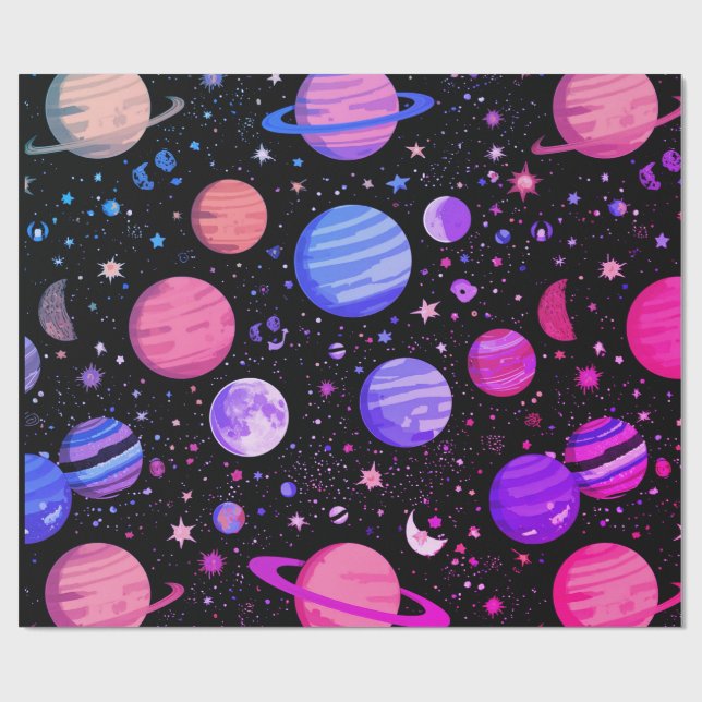 Celestial Galaxy Gift Wrapping Papper Black Presentpapper (Platt)