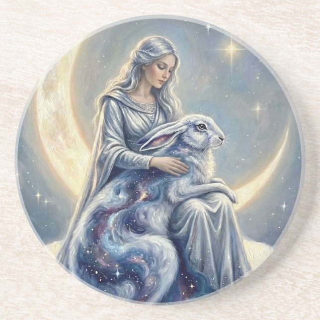 Celestial Galaxy Hare Moon Goddess Fantasy Art Underlägg (Framsidan)