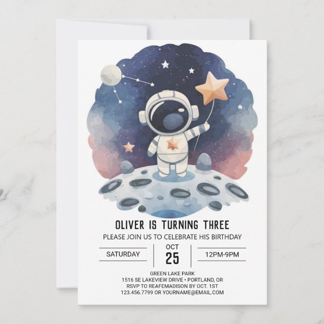 Celestial Galaxy Online Astronaut Boy Birthday Inbjudningar (Framsida)