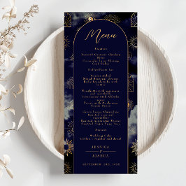 Celestial Galaxy Sol Crescent Måne Navy Boho Menu Meny