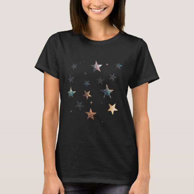 ✨ Celestial Galaxy Star Mönster - Kosminattens Him T Shirt (Framsida)