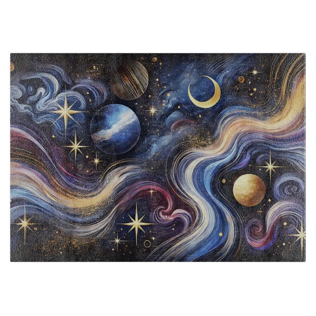 Celestial Galaxy Stars Cutting Board Cosmic Kitche (Framsidan)