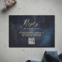 Celestial Galaxy Stars Midnight Navy Wedding QR