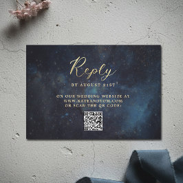 Celestial Galaxy Stars Midnight Navy Wedding QR OSA Kort