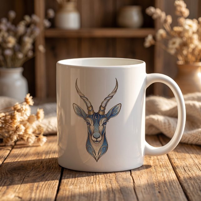 Celestial Gazelle-mugg Guld & Blå Lyx Linje Konst Kaffemugg (Skapare uppladdad)