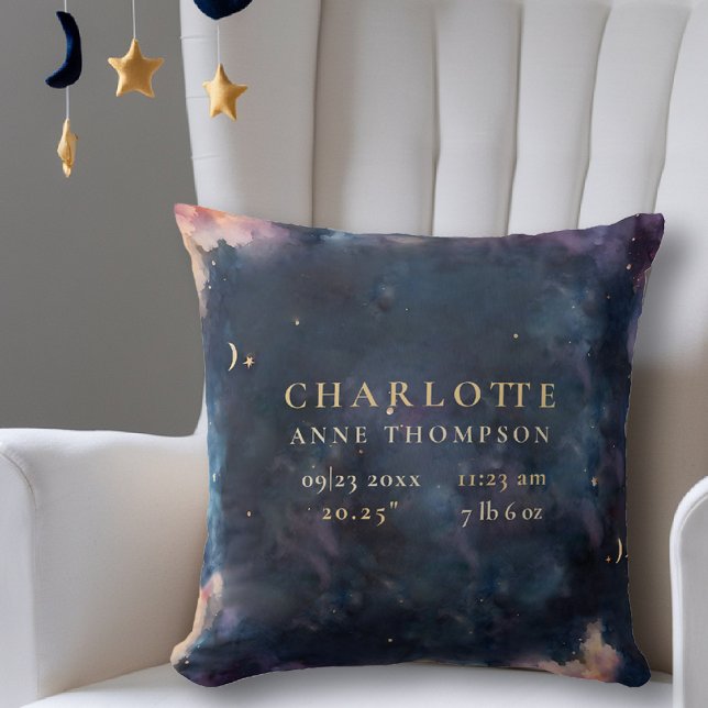 Celestial Gift Birth Stats Keepsaknyflottan Nurser Kudde (celestial baby birth stats keepsake throw pillow twinkle star moon cosmos galaxy nursery decor)