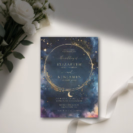 Celestial Gift Midnight Blue Elegant Guld Bröllop Inbjudningar