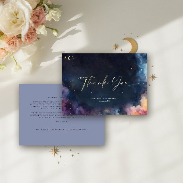 Celestial Gift Midnight Blue Stars Cosmic Galaxy Tack Kort (celestial thank you card watercolor starry night sky galaxy universe navy blue gold)