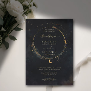 Celestial Gift Moody Mörk Elegant Guld Bröllop Inbjudningar
