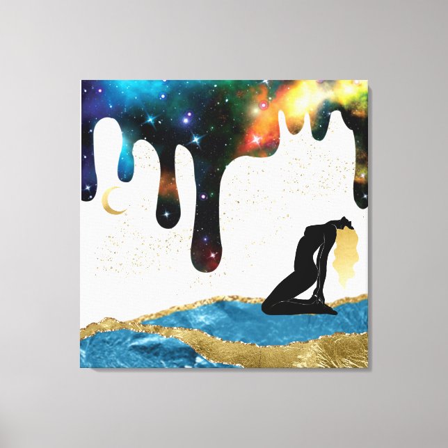 *~* Celestial Goddes Fantasy Mystical Guld Blue Canvastryck (Framsida)