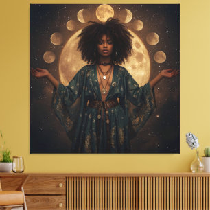 Celestial Goddess Afro Art - Stretched Canvas
