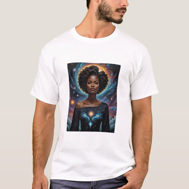 Celestial Goddess Cosmic Energy Galaxy Art T Shirt (Framsida)