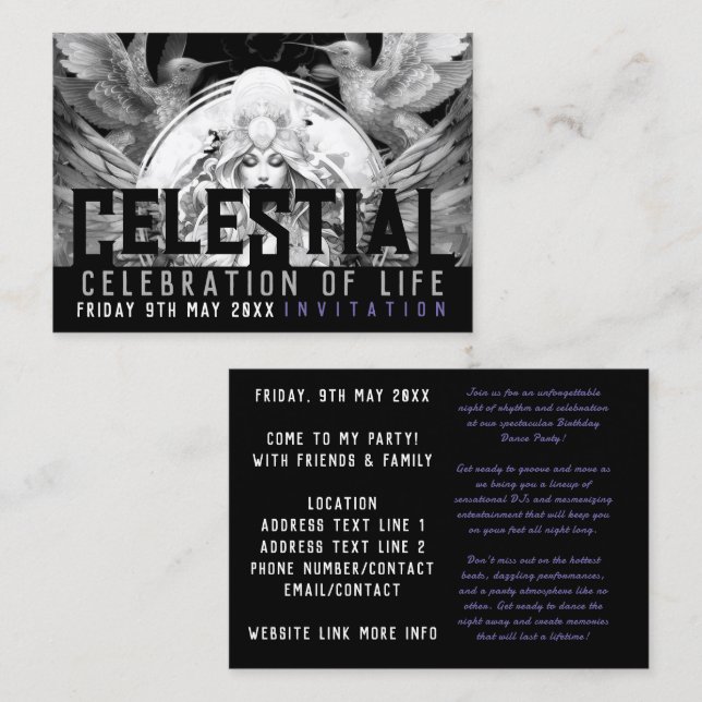 Celestial Goddess Life Firande Birthday Flyer Visitkort (Fram/baksida)