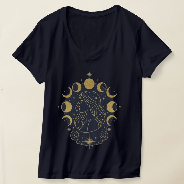 Celestial Goddess Moon & Stars Kvinnors T-Shirt (Laydown)