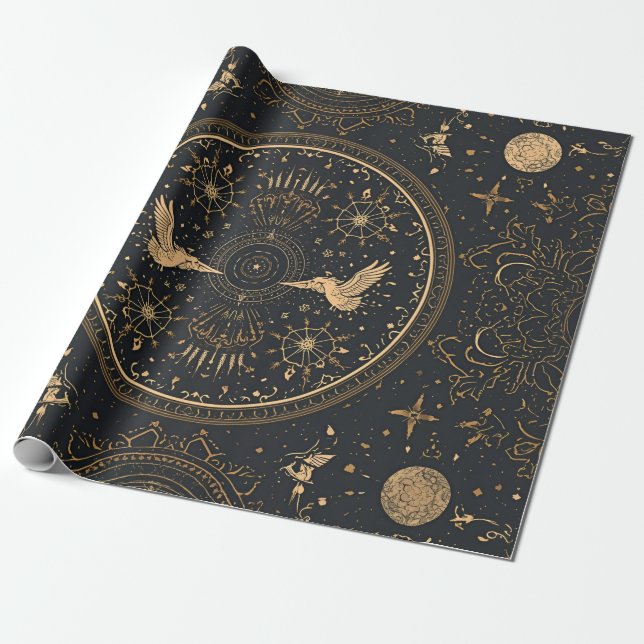 Celestial Gold Baroque Wrapping Paper Presentpapper (Utrullad)