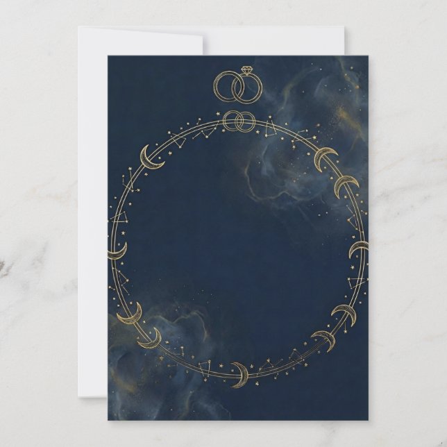 Celestial Gold Moon & Star Blue Wedding invitation Inbjudningar (Framsida)