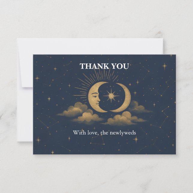 Celestial Gold Moon Starry Night Wedding Thank You Tack Kort (Framsida)