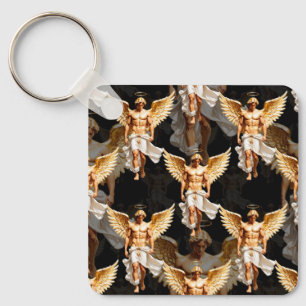 Celestial Golden Änglar Mönster Design Nyckelring