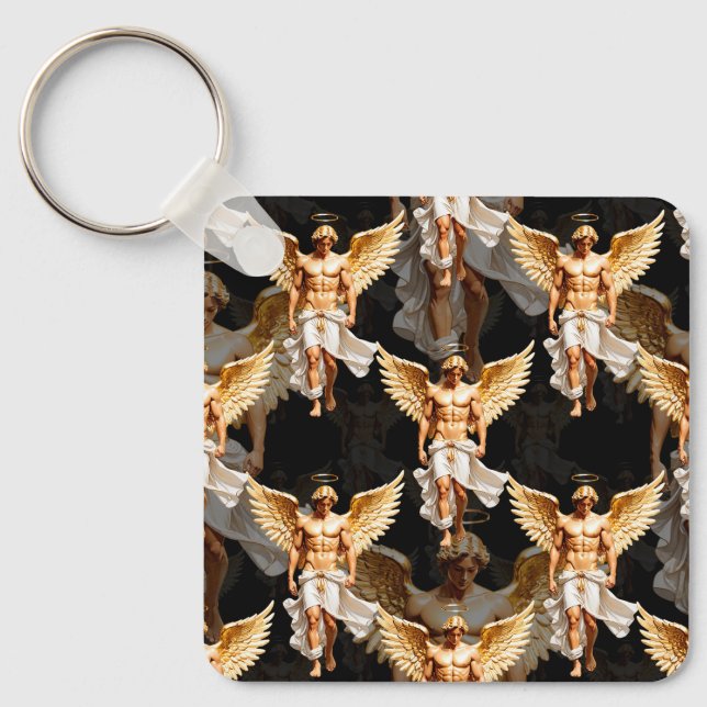 Celestial Golden Änglar Mönster Design Nyckelring (Framsida)