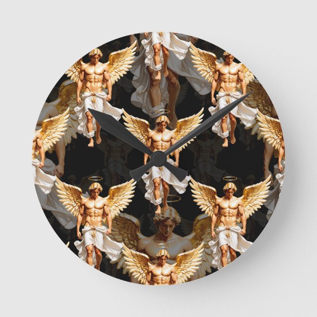 Celestial Golden Änglar Mönster Design Rund Klocka (Framsida)