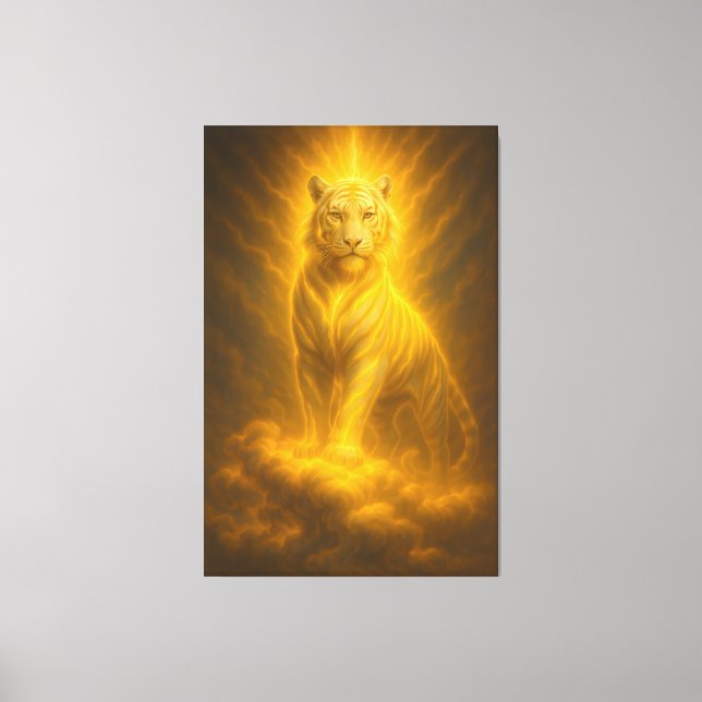 Celestial Golden Ascension White Tiger – Divine Ri Canvastryck (Framsida)