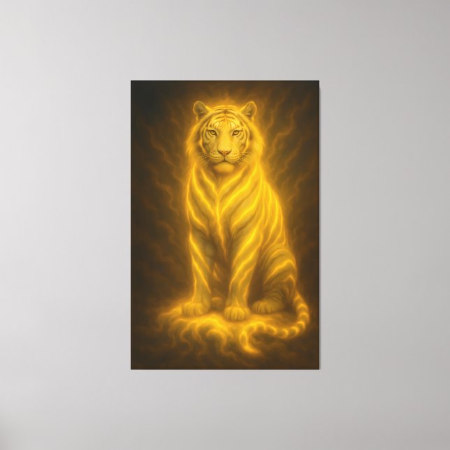 Celestial Golden Seated White Tiger – Divine Aura  Canvastryck (Framsida)